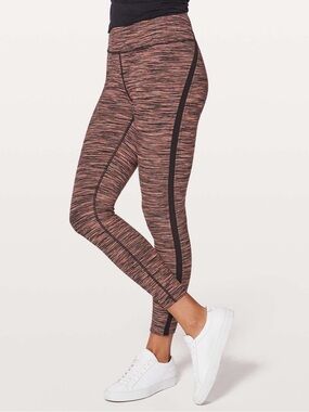 Lululemon Wunder Under Hi-Rise Orange Black Striped Tight Lined Up 25” Legging 8